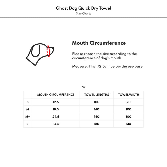 bump up, Ghost Dog Quick Dry Towel, dog bath towel, Size charts